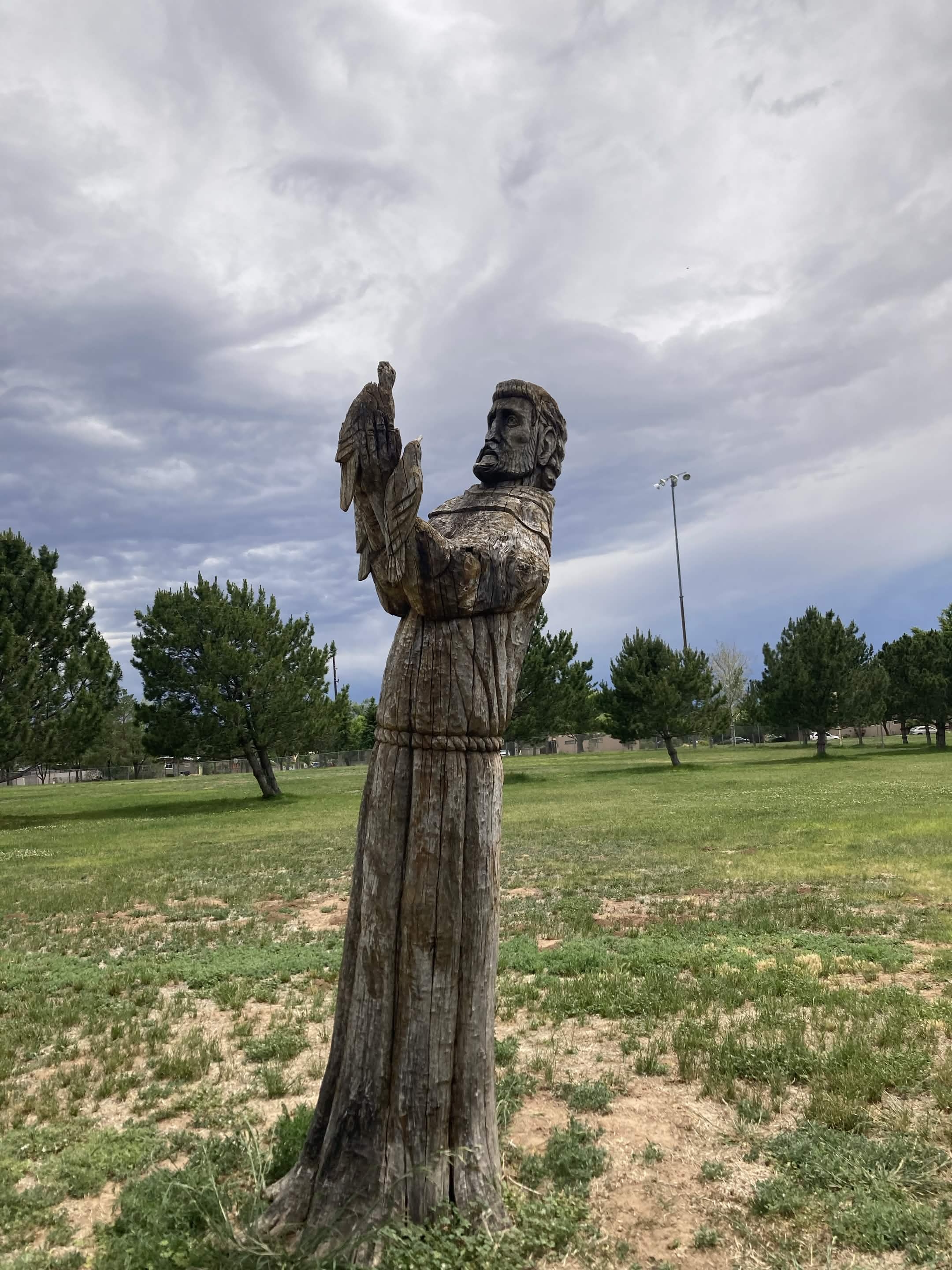 Wood statue made of a tree.