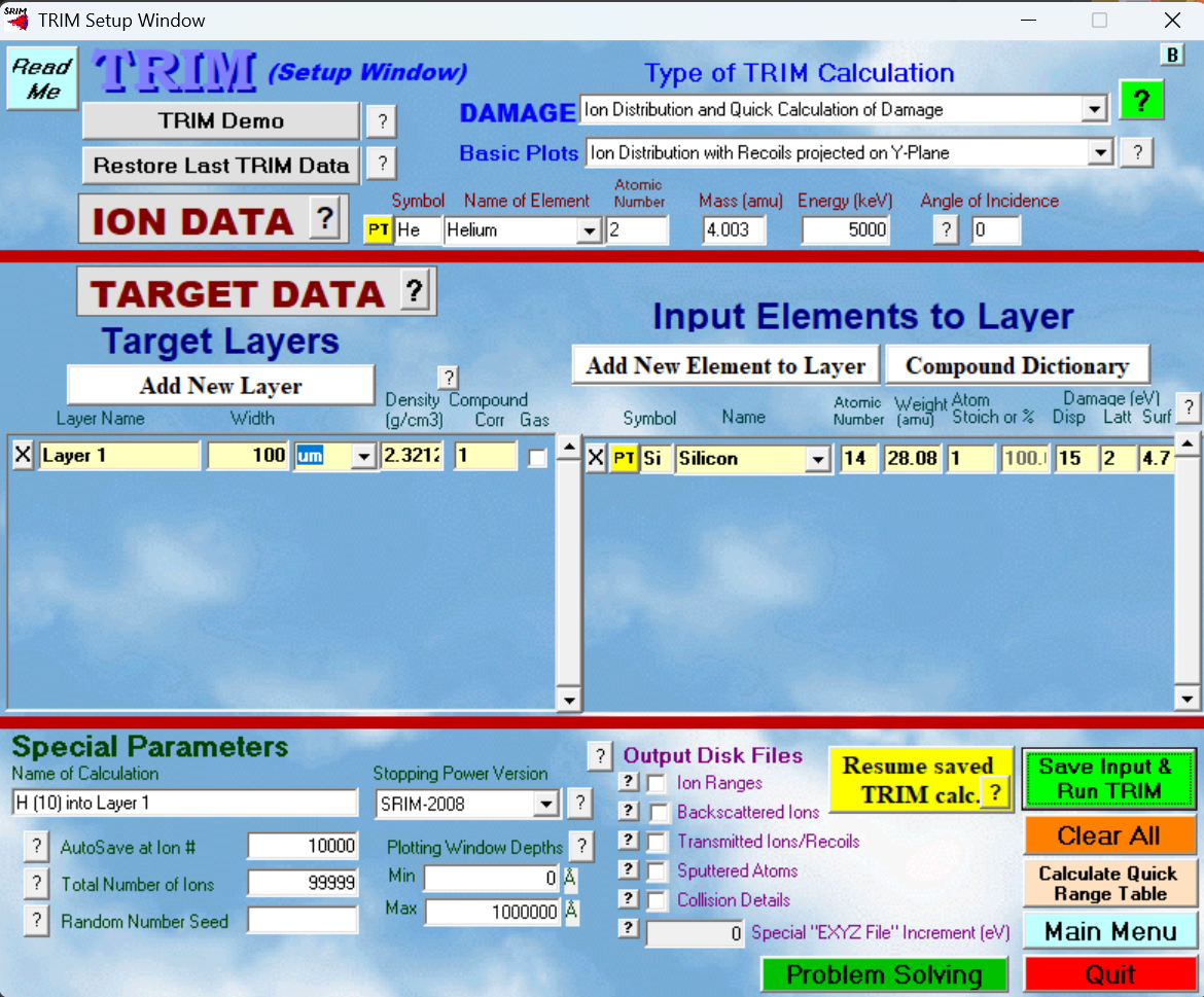 SRIM interface. You can't make this up.