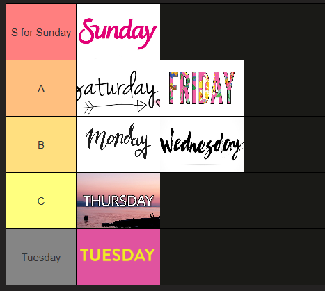 Day of the week tier list